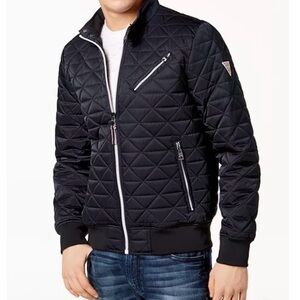 GUESS Quilted Bomber Jacket Black Men’s Medium Zip-Up Water Resistant